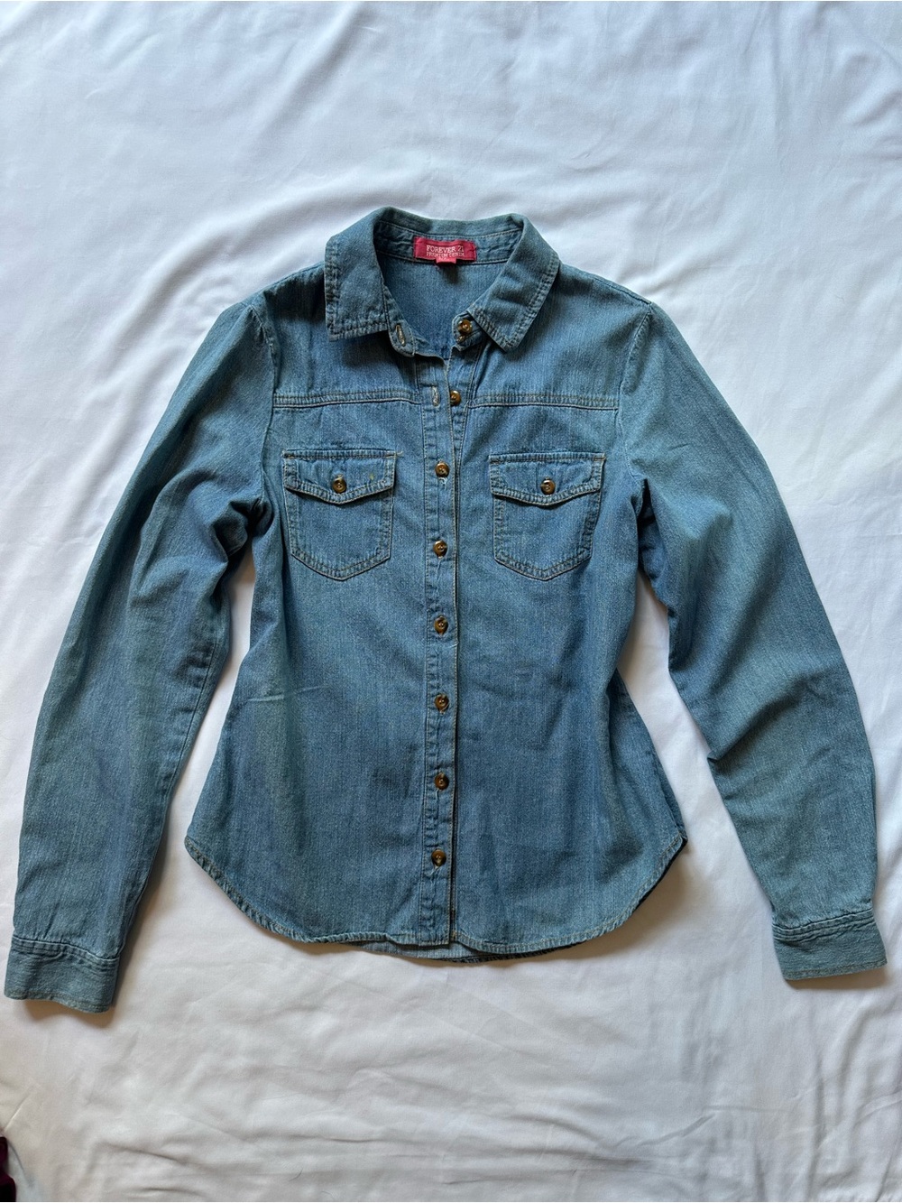 Forever 21 Blue 100% Cotton Denim Button-up Shirt